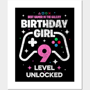 9th Birthday Girl Matching Video Gamer Birthday Posters and Art